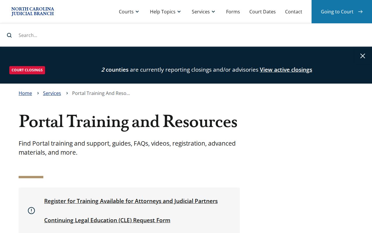 North Carolina eCourts Portal training and access resources