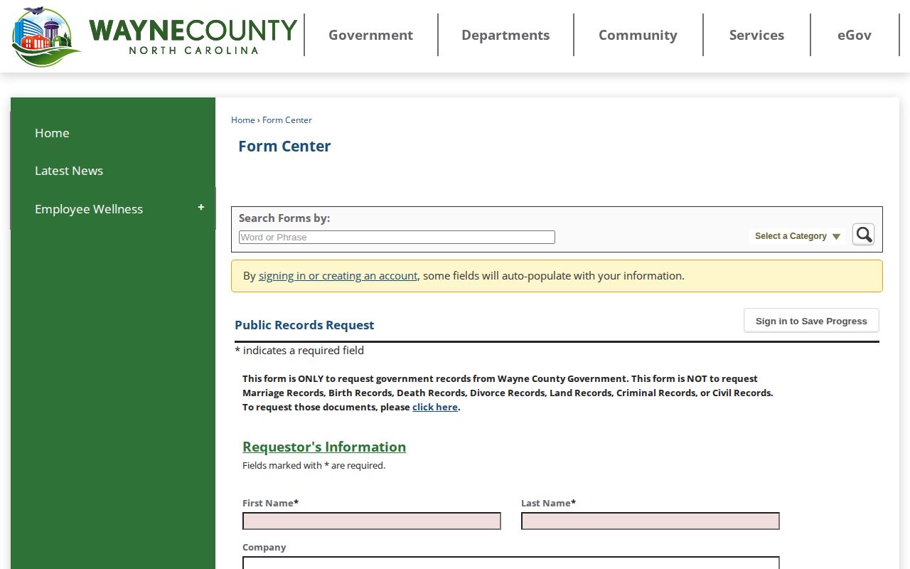 Wayne County public records request form and criminal-record exclusions