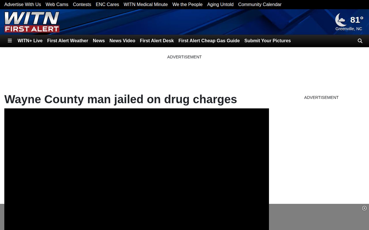 WITN report about a Fremont Police arrest and Wayne County jail booking