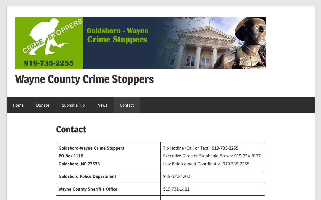 Goldsboro-Wayne Crime Stoppers anonymous tip contact page